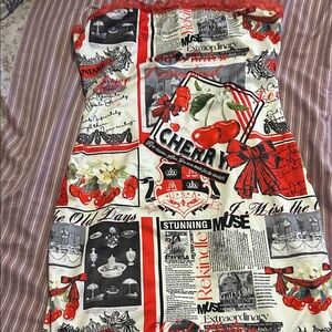 SHEIN Red and White Graphic Mini Dress